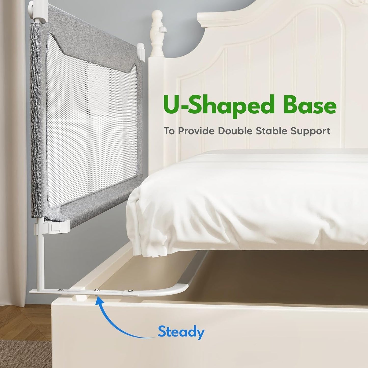 Toddlers Bed Rail For Queen Bed, Upgrade Baby Bed Rail Guard With U-Shape Base, Bed Guard Rail For Toddlers For Queen Size