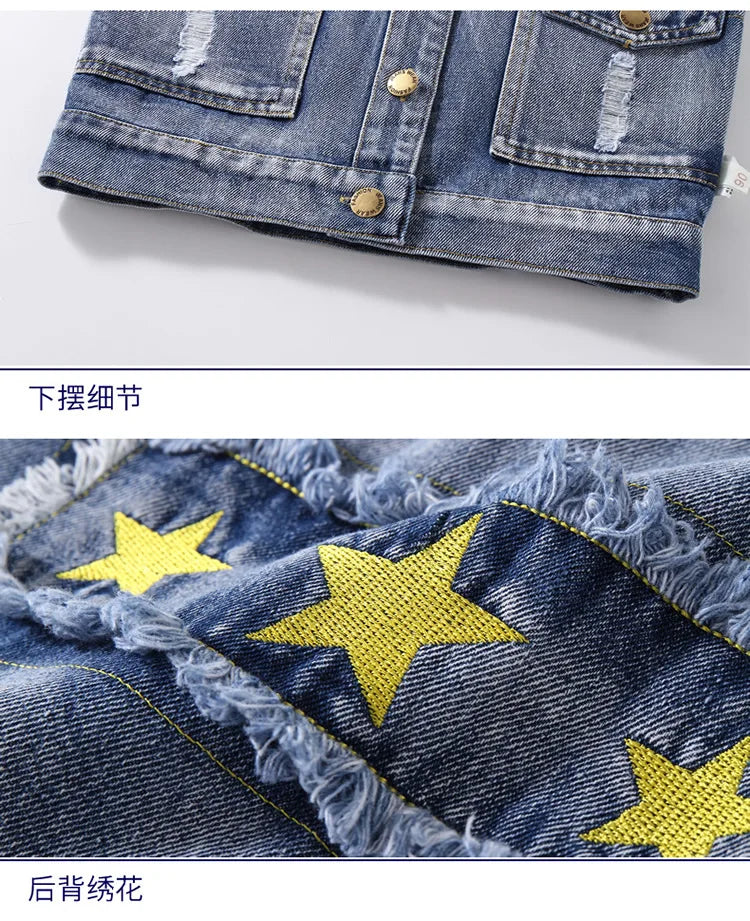 Fashion Casual Kids Boys Denim Vest Waistcoats Baby Girls Classic Denim Coats Spring Autumn Short Jackets Clothin Fit 2-7 Yearsg