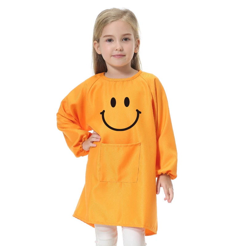 Children's Kitchen Cooking Baking Painting Clothes Polyester Kid Anti-Wear Smock Baby Eating Aprons Print LOGO