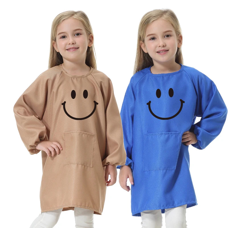 Children's Kitchen Cooking Baking Painting Clothes Polyester Kid Anti-Wear Smock Baby Eating Aprons Print LOGO