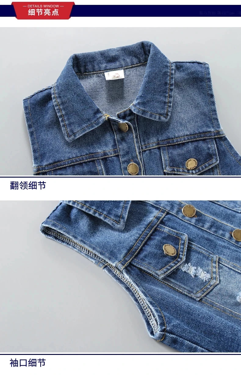 Fashion Casual Kids Boys Denim Vest Waistcoats Baby Girls Classic Denim Coats Spring Autumn Short Jackets Clothin Fit 2-7 Yearsg