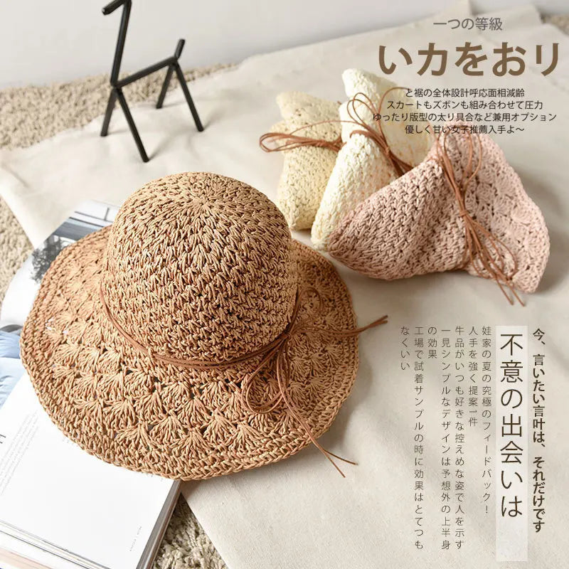 Good Quality Hand Hook Parent-child Straw Sun Hat Women Children's New Bowknot Shade Hat Sunscreen Foldable Beach Hat GH-656