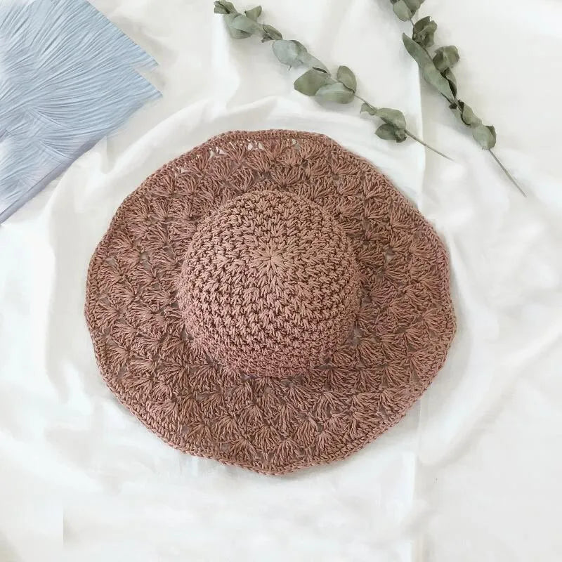Women Raffia Straw Hat Summer Handmade Floppy Ladies Visor Hat Foldable Panama Beach Anti-UV Sun Hat