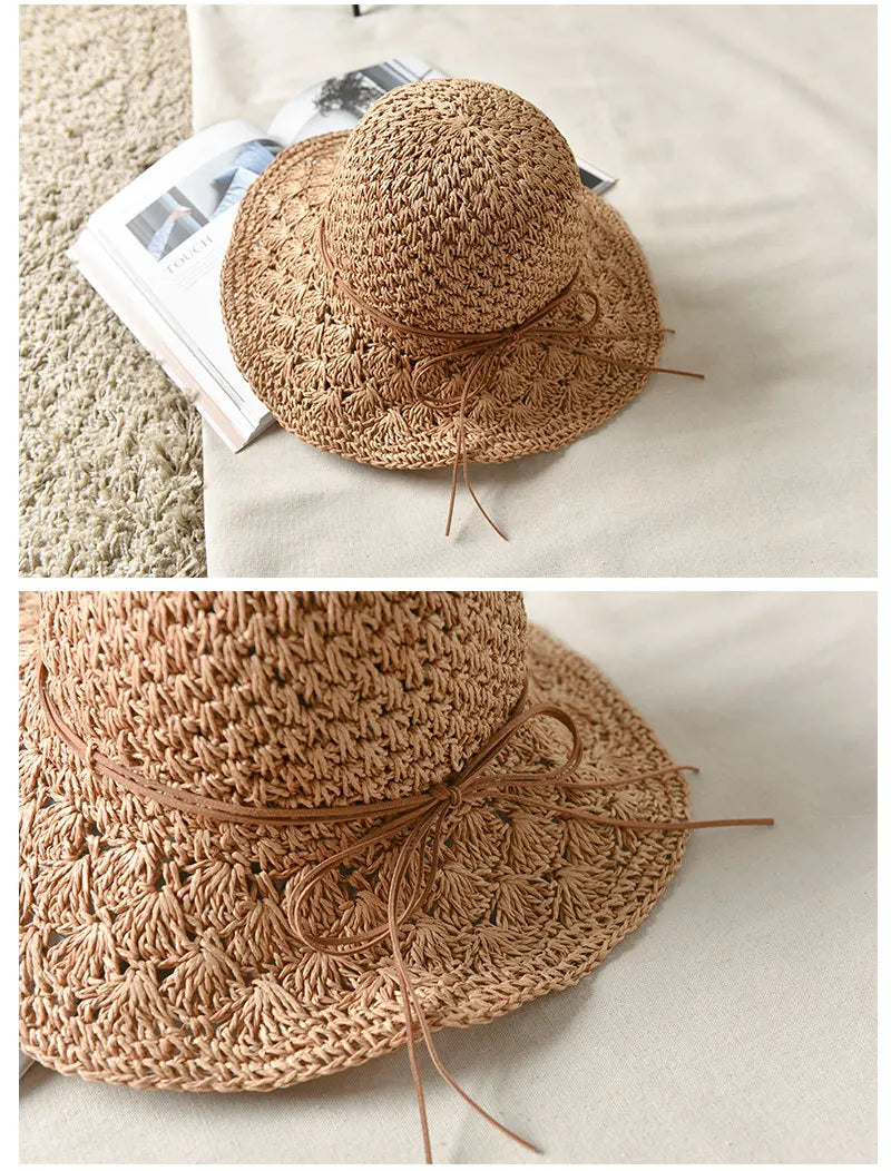 Good Quality Hand Hook Parent-child Straw Sun Hat Women Children's New Bowknot Shade Hat Sunscreen Foldable Beach Hat GH-656
