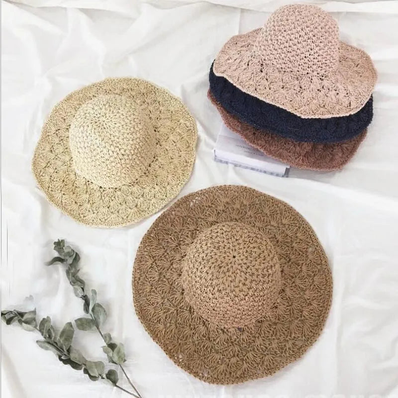 Women Raffia Straw Hat Summer Handmade Floppy Ladies Visor Hat Foldable Panama Beach Anti-UV Sun Hat