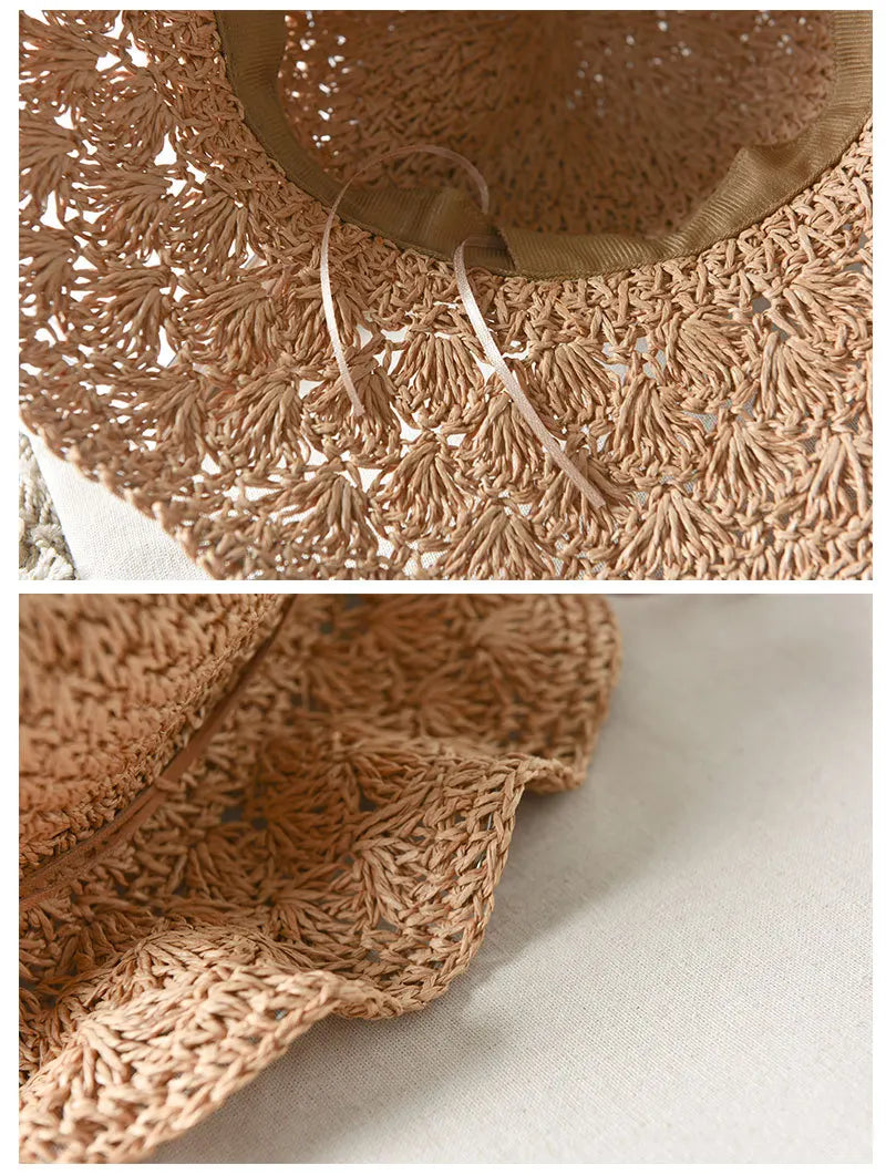 Good Quality Hand Hook Parent-child Straw Sun Hat Women Children's New Bowknot Shade Hat Sunscreen Foldable Beach Hat GH-656