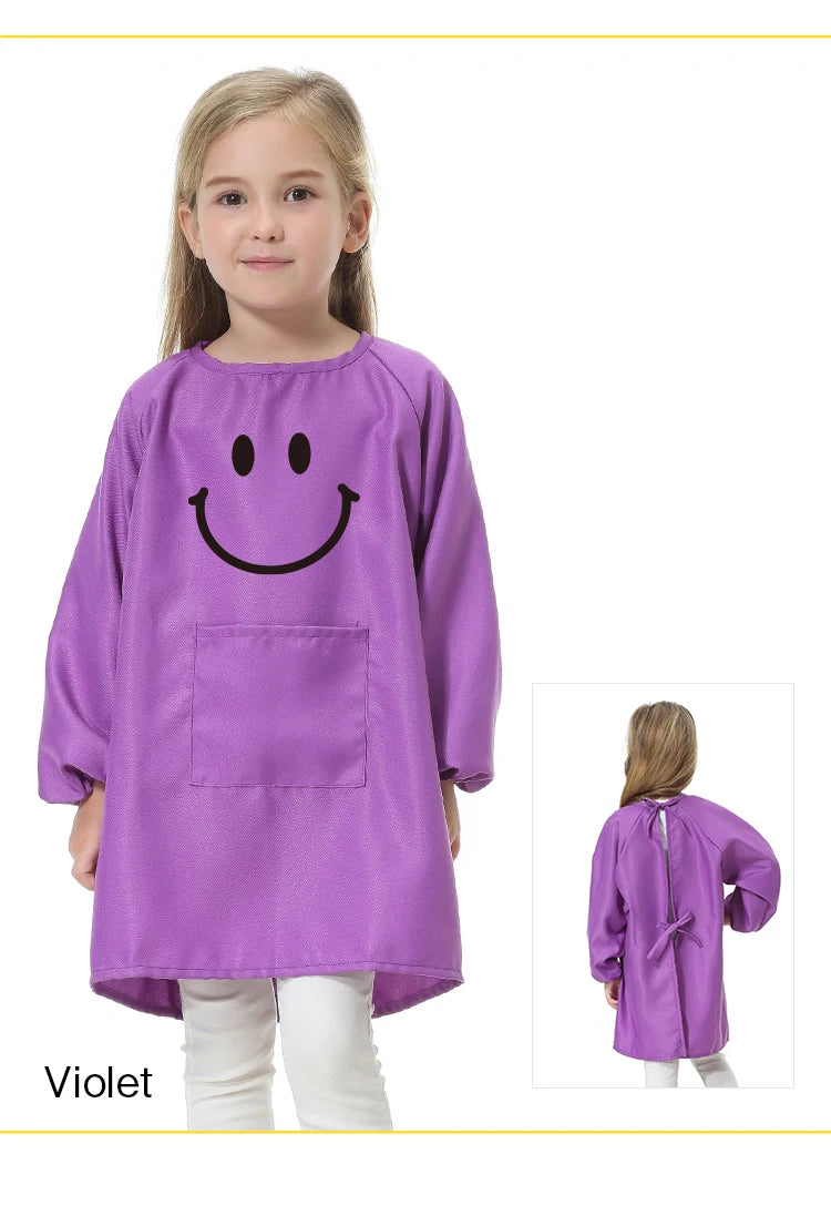 Children's Kitchen Cooking Baking Painting Clothes Polyester Kid Anti-Wear Smock Baby Eating Aprons Print LOGO