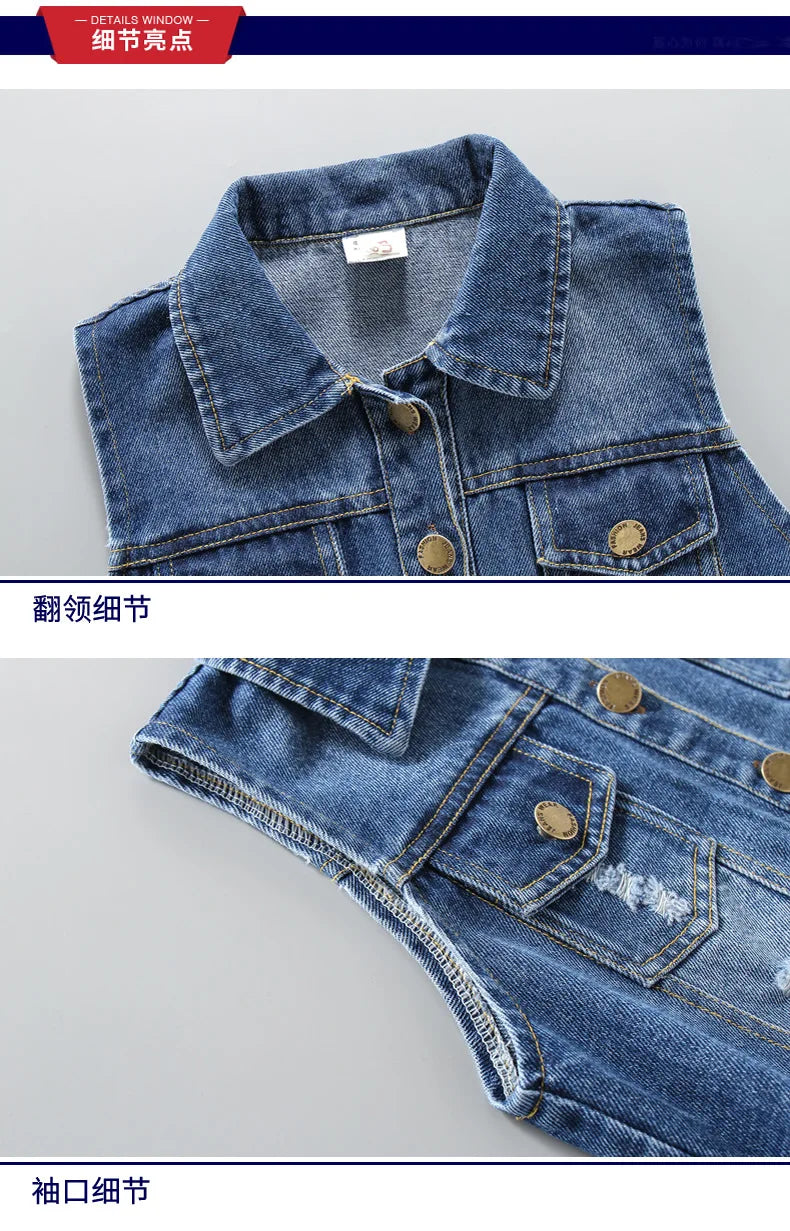 Fashion Casual Kids Boys Denim Vest Waistcoats Baby Girls Classic Denim Coats Spring Autumn Short Jackets Clothin Fit 2-7 Yearsg