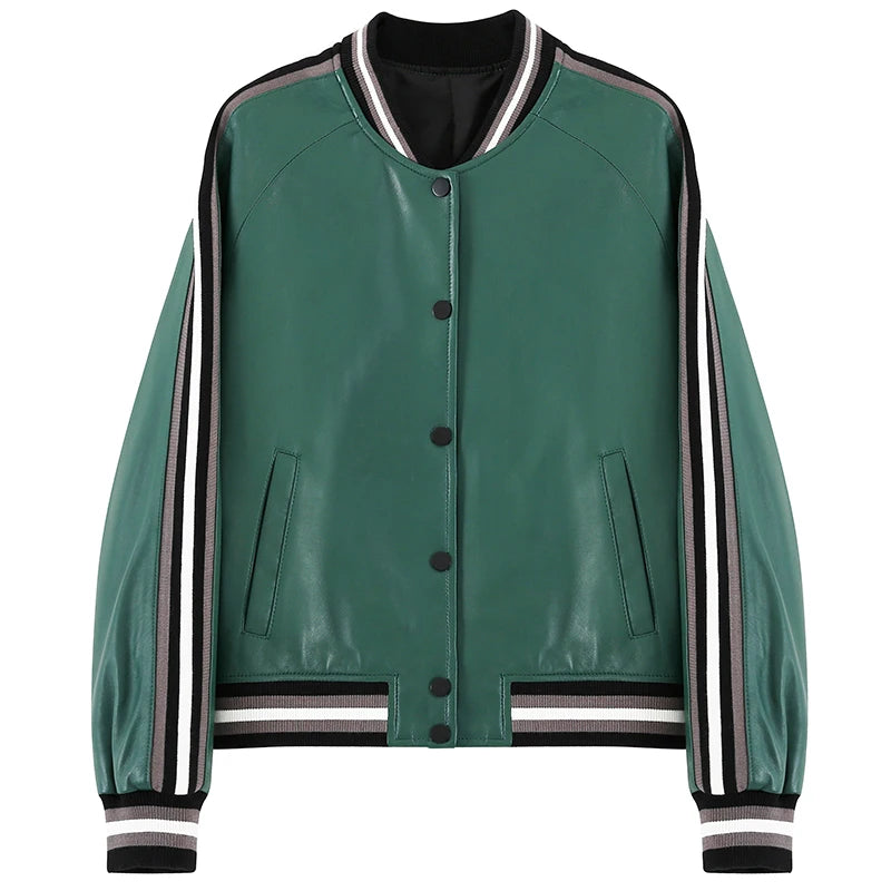 Pudi Women Genuine Leather Jacket Coat 2021 Spring Female Real Sheep Leather Baseball Jackets Coats CT103