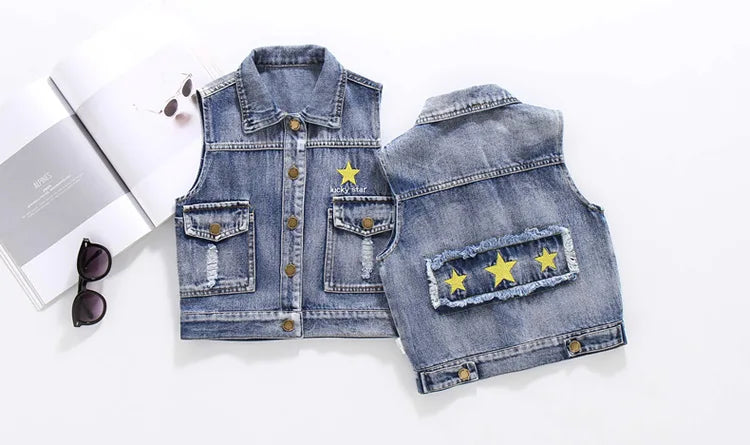 Fashion Casual Kids Boys Denim Vest Waistcoats Baby Girls Classic Denim Coats Spring Autumn Short Jackets Clothin Fit 2-7 Yearsg