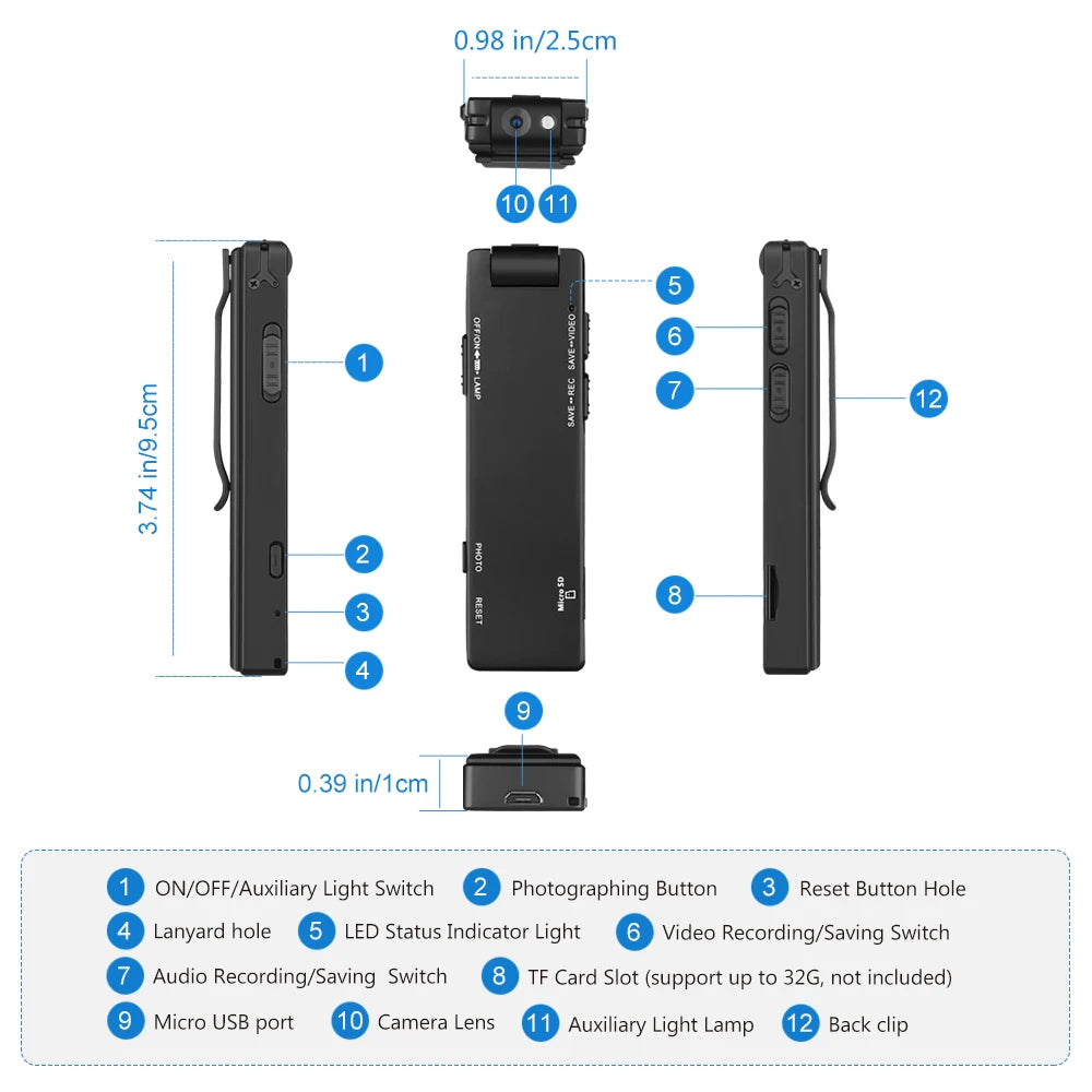 Vandlion A3 Mini Digital Camera HD Flashlight Micro Cam Magnetic 1080P Camera Motion Detection Snapshot Loop Recording Camcorder