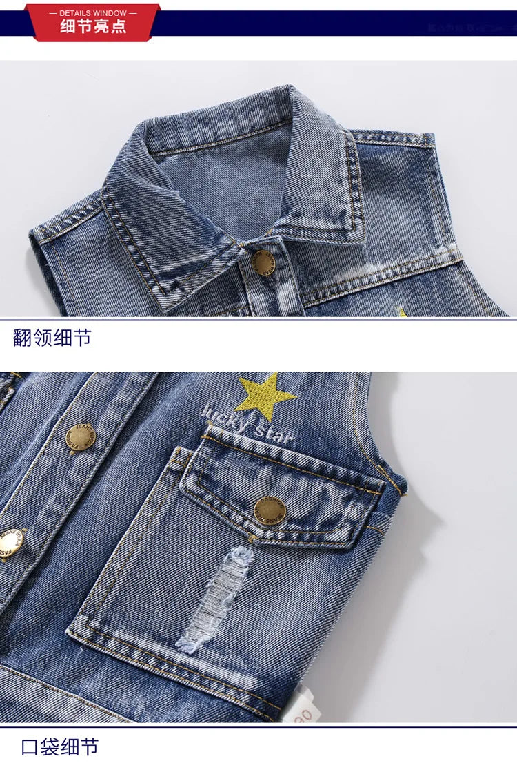 Fashion Casual Kids Boys Denim Vest Waistcoats Baby Girls Classic Denim Coats Spring Autumn Short Jackets Clothin Fit 2-7 Yearsg