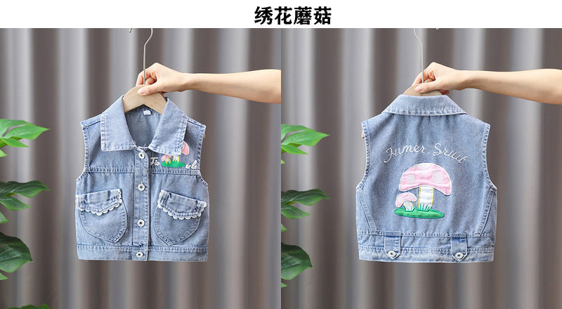 Kids Casual Vest Girl Denim Vest Light Blue Jeans Jacket Autumn Sleeveless Loose Short Coat Children Waistcoats