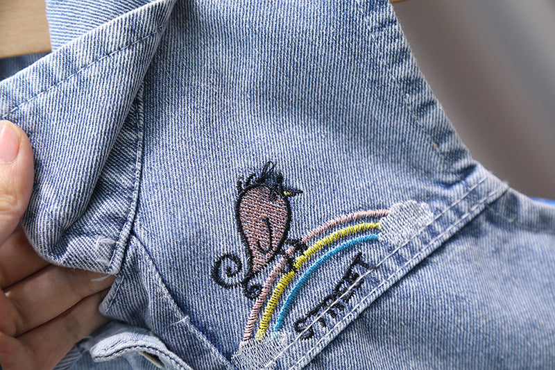 Kids Casual Vest Girl Denim Vest Light Blue Jeans Jacket Autumn Sleeveless Loose Short Coat Children Waistcoats