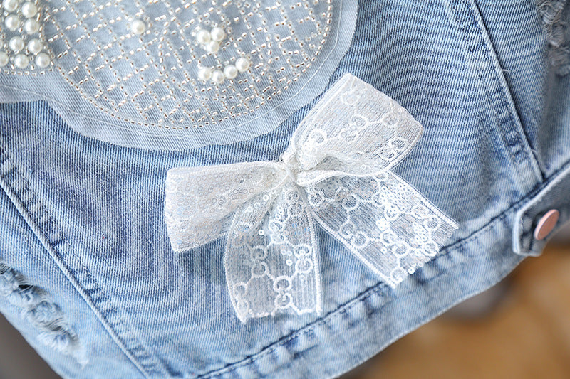 Kids Casual Vest Girl Denim Vest Light Blue Jeans Jacket Autumn Sleeveless Loose Short Coat Children Waistcoats