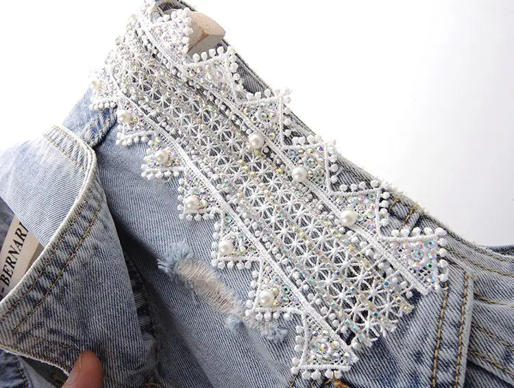 fashion Lace Beaded Denim Vest Women Cardigan 2025 New spring Sleeveless Jacket Fashion Loose Vintage jeans Waistcoat tide R359