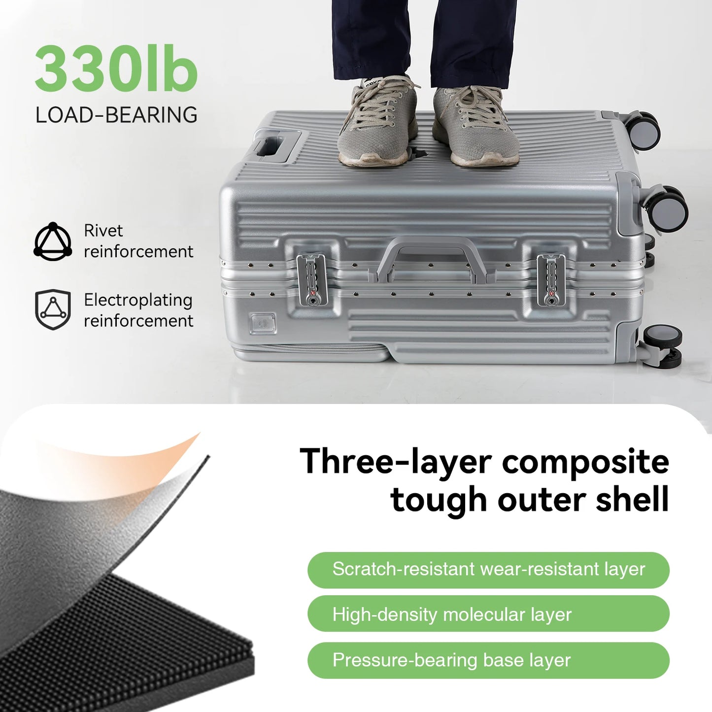 AIWEINY 2025 Aluminum Frame Suitcase PC Hard Shell Pressure-Resistant Travel Luggage, 360° Silent Swivel Wheels, with TSA Lock.