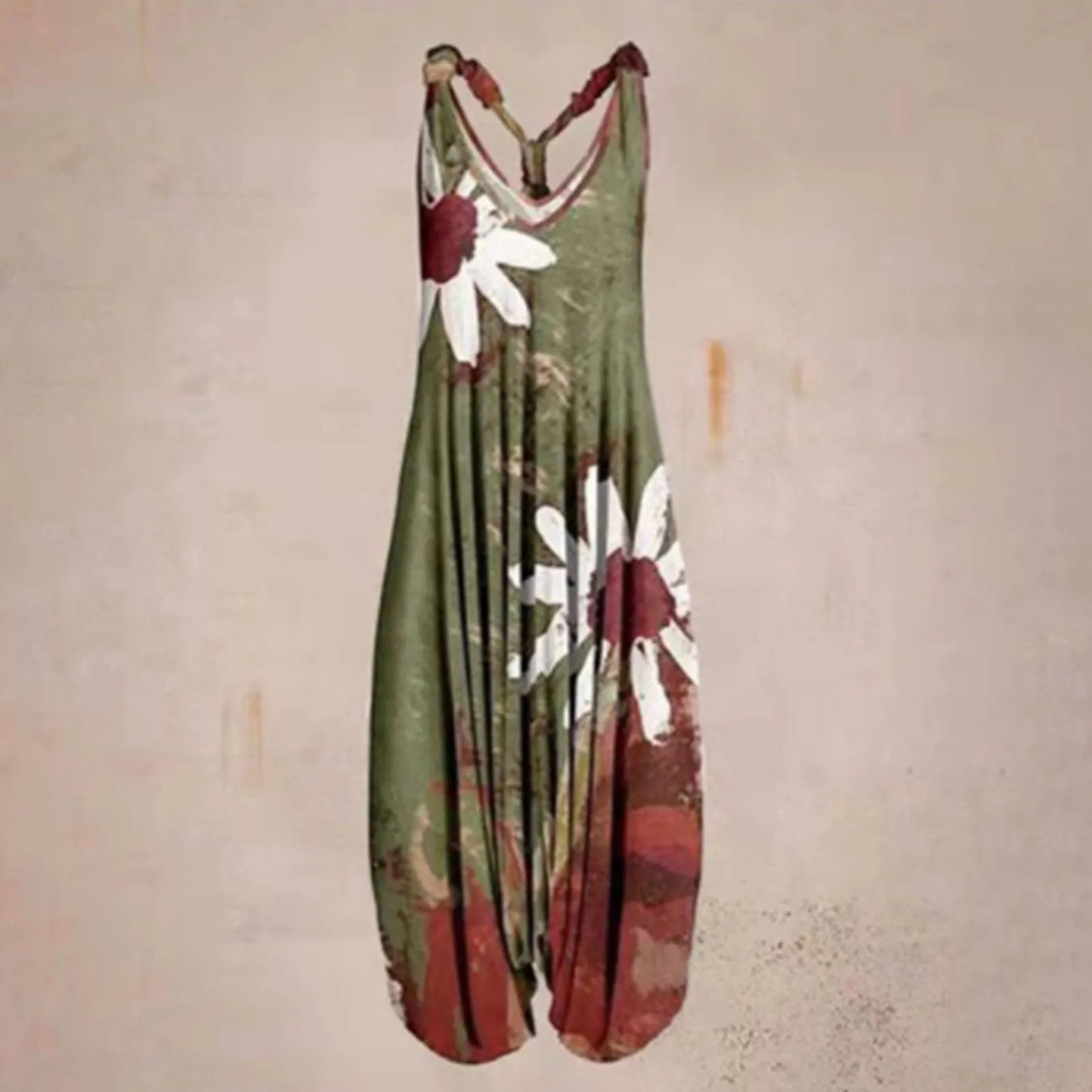 Vintage Womens Summer Playsuit Romper Jumpsuit Ladies Sleeveless Casual Floral Print Elegant High Waist Jumpsuits Комбинезоны