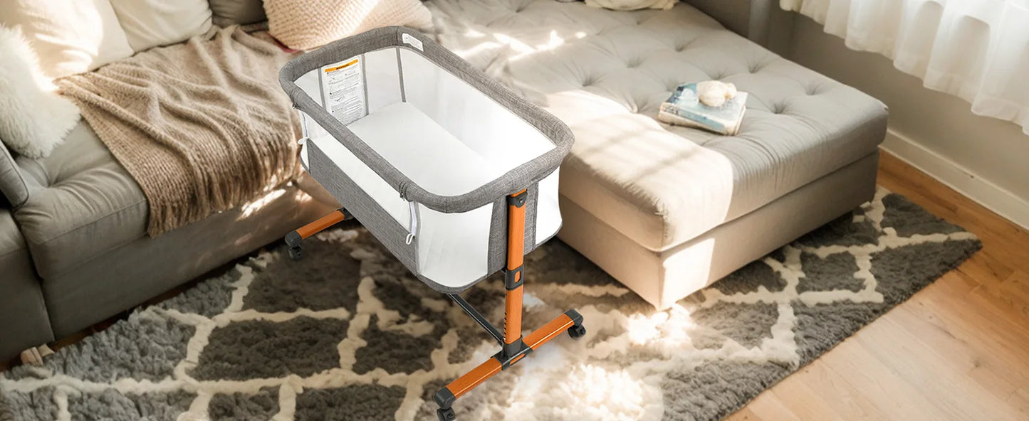 Baby Bassinet Bedside Bassinet, Baby Cradle with Machine-Washable Sheets, Four-Sided Breathable Mesh, 6 Height Adjustable