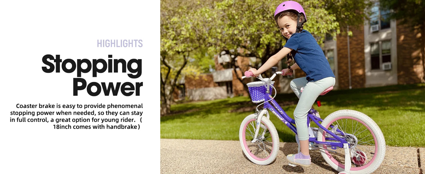 US warehouse Colorful Girls Bike with Basket & Training Wheels 12 14 16 18 Inch Kids Bike Foot Brake Child Children Bicycle