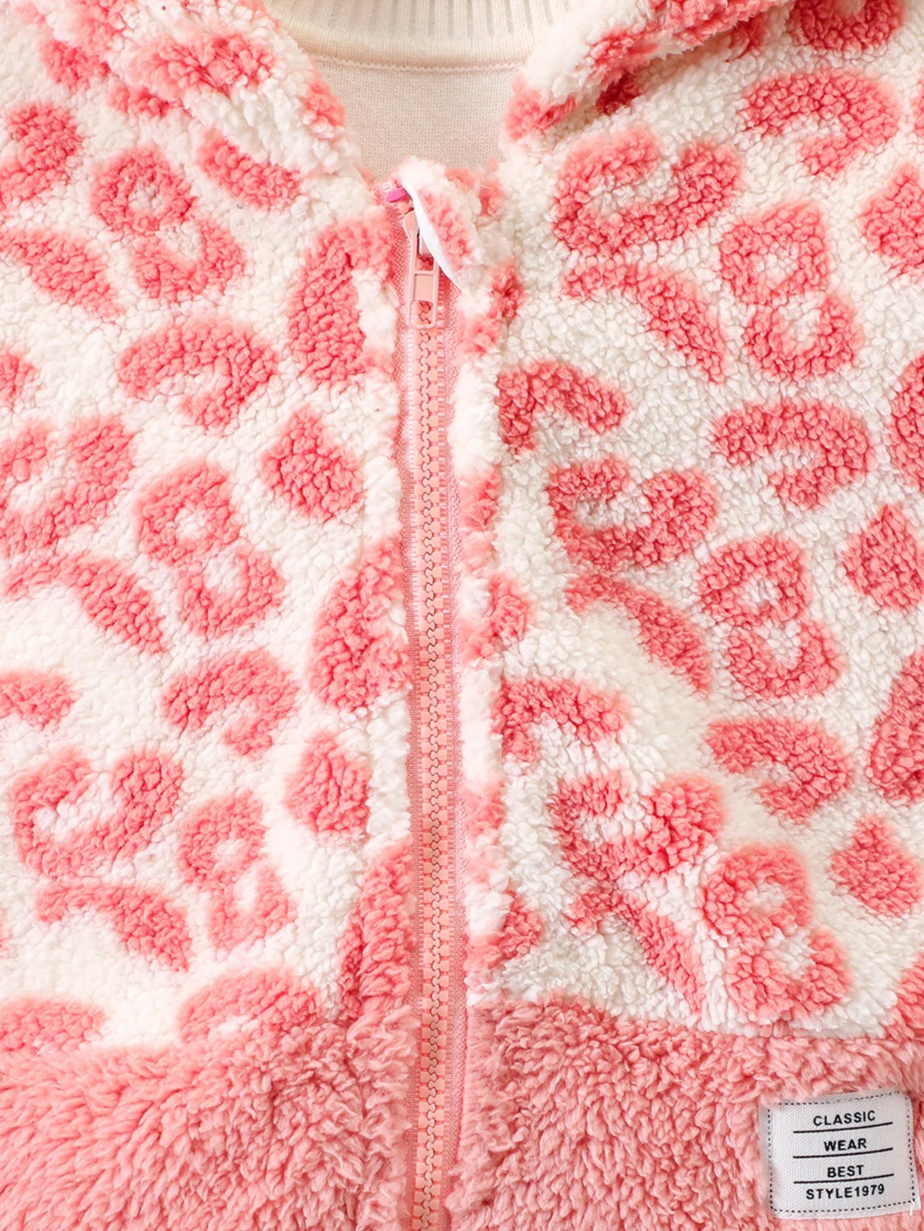 Girls Autumn and Winter Fashion Leopard Print Color Patchwork Warm Comfortable Plush Cardigan Fleece Hooded Coat