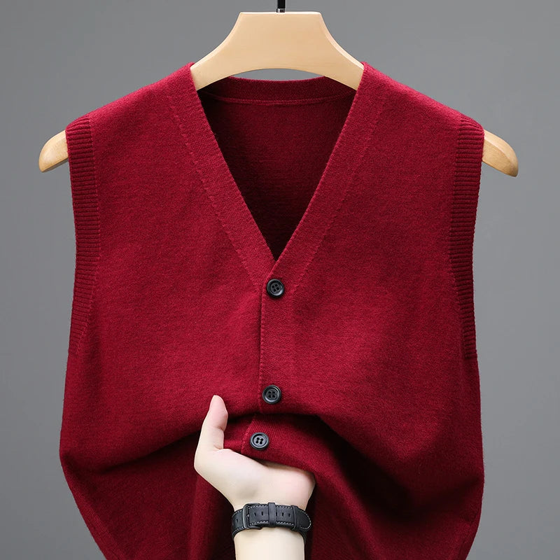 Sweaters Vests for Men Fashion Luxury Single Breasted Pullover Autumn Sleeveless Men Work Sweater Knitted Male Waistcoat Jumper