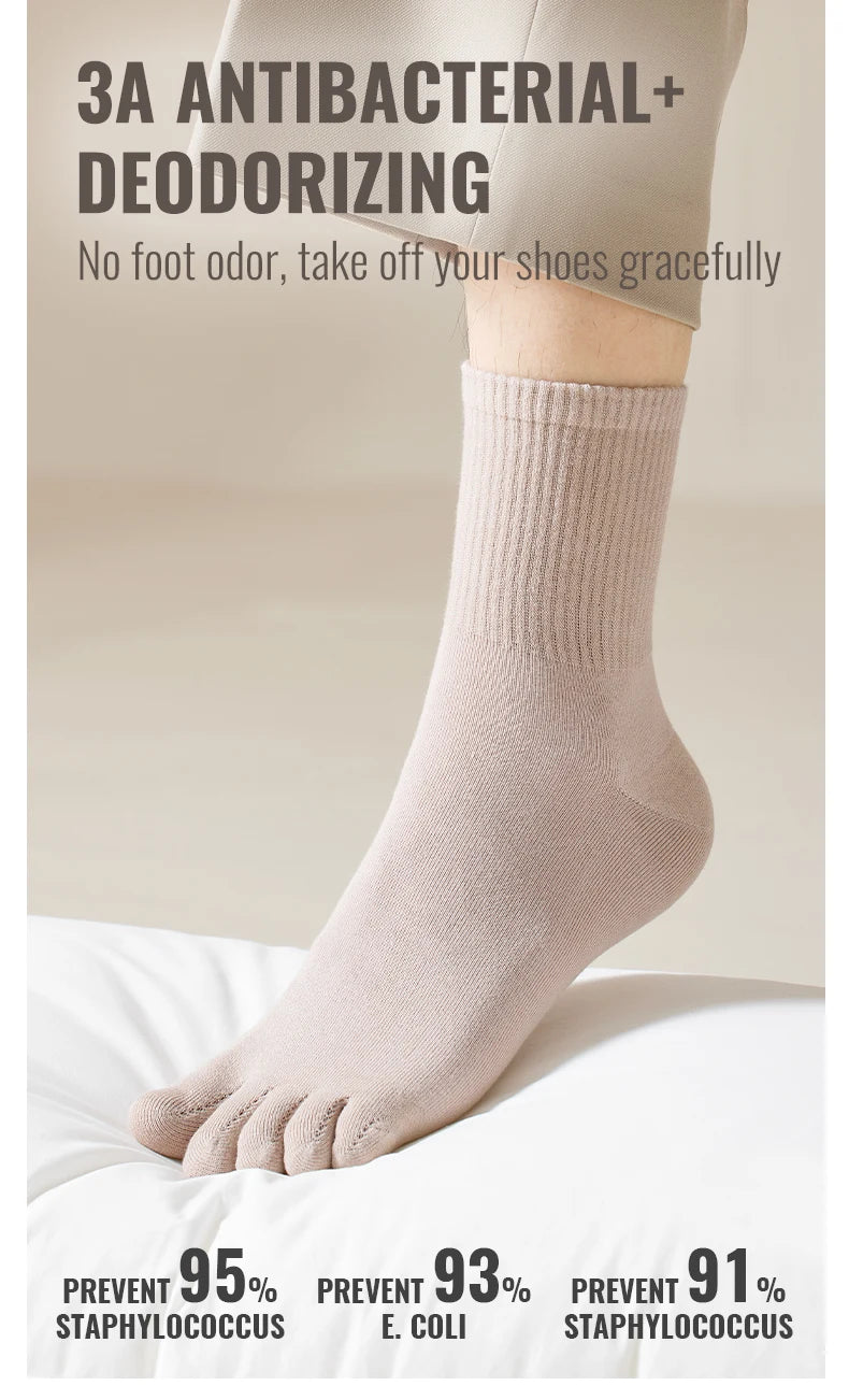 MiiOW 5Pairs Men Five Finger Long Socks Set Lycra Band Deodorant Antibacterial Sports Split Toe Stocking Causal Pure Cotton Sock