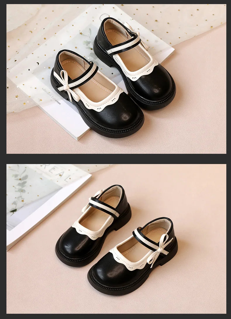 Fashion Girl School Shoes Patchwork Kid Princess Shoes for Children Shallow Toddler Ruffled Edge Leather Shoes Causal Mary Janes