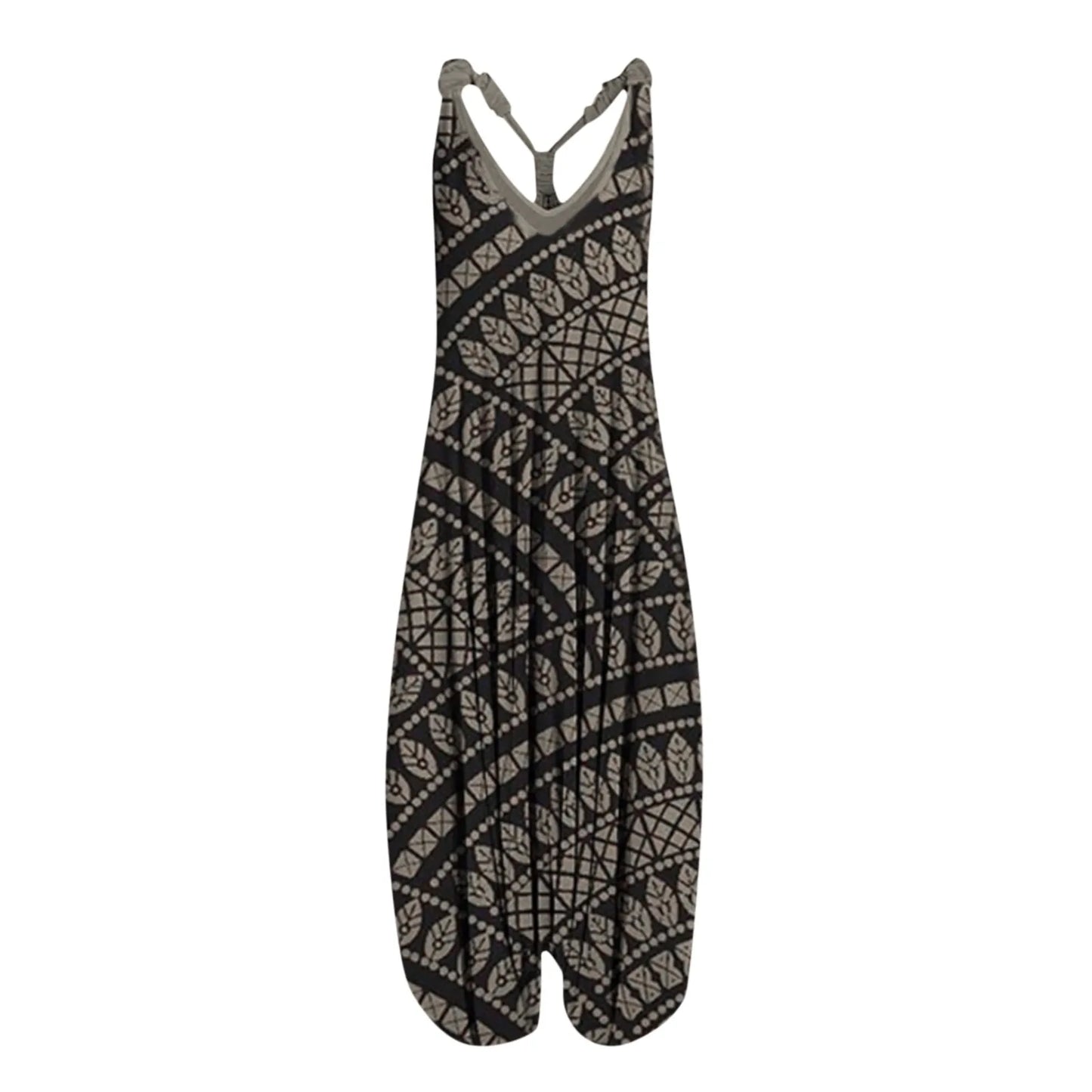 Large Size Ethnic Style Women's Jumpsuits Spring Summer Printed Sleeveless Overalls Backless Cross Straps Beach Jumpsuit S-5XL