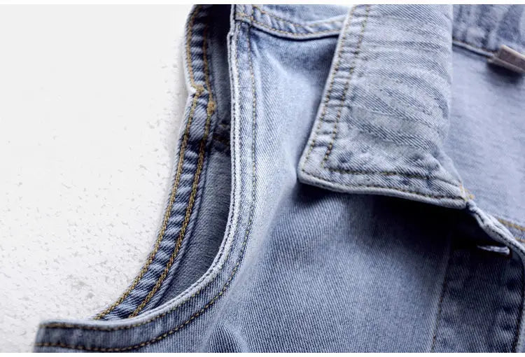 Women's Denim Vest Jacket 2025 Spring Autumn Stripe Splicing Short Jean Waistcoat Casual Tops Sleeveless Outerwear