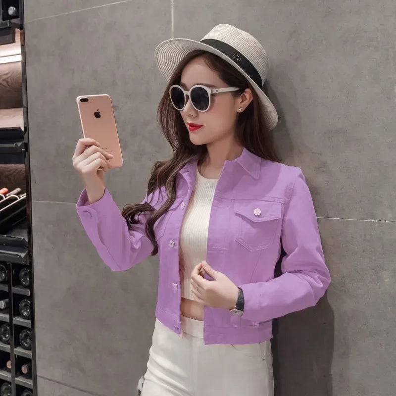 Trendy Denim Jacket For Women Cropped Slim Fit Spring Spring Colorful Student Top Popular On The Internet Versatile Clothing