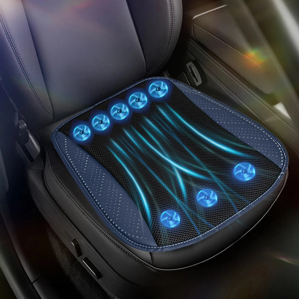 Car Cooling Cushion with Fan Universal Ice Silk Seat Cushion Blowing Ventilation Summer Cool Air Seat Cushion Car Interior Acces