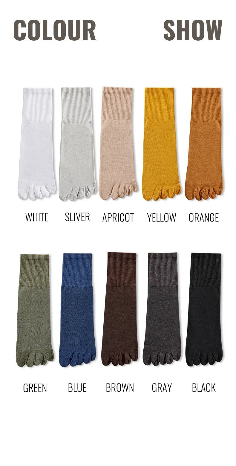 MiiOW 5Pairs Men Five Finger Long Socks Set Lycra Band Deodorant Antibacterial Sports Split Toe Stocking Causal Pure Cotton Sock