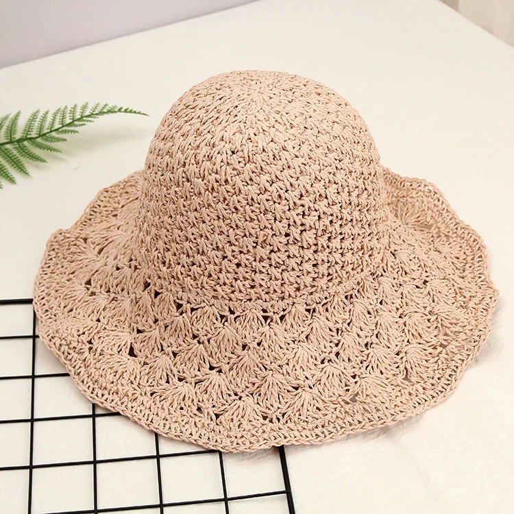 Women Raffia Straw Hat Summer Handmade Floppy Ladies Visor Hat Foldable Panama Beach Anti-UV Sun Hat