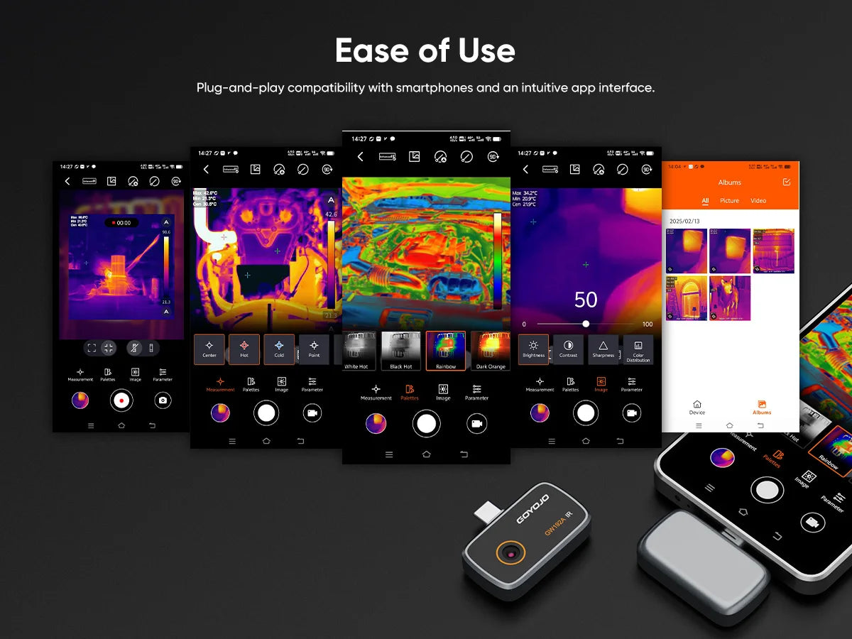 GW192A Thermal Imaging Camera 192X192 Electronics Thermal Camera Repair, for Android Type-C IOS Phone Mobile Thermal Camera