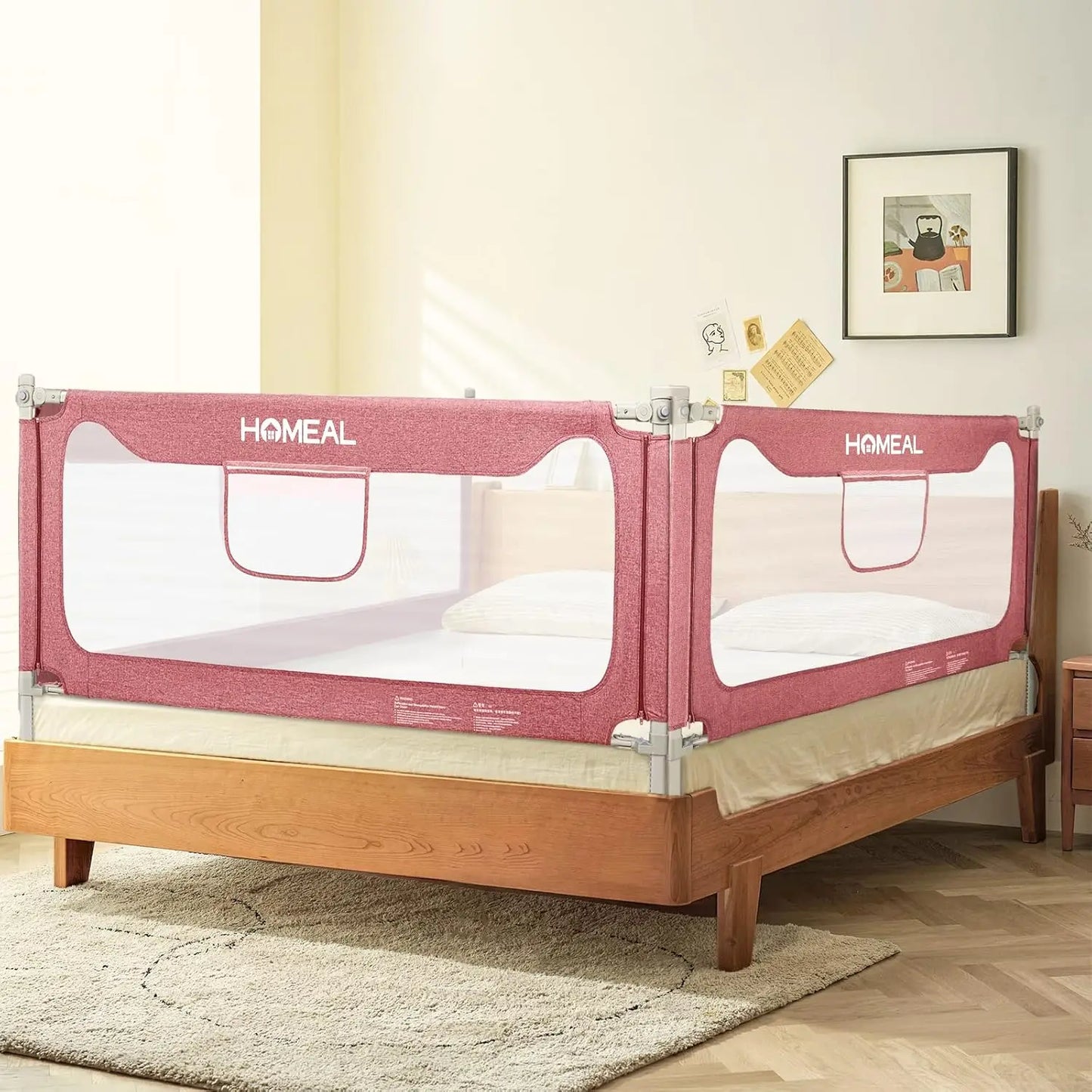 Toddlers Bed Rail For Queen Bed, Upgrade Baby Bed Rail Guard With U-Shape Base, Bed Guard Rail For Toddlers For Queen Size