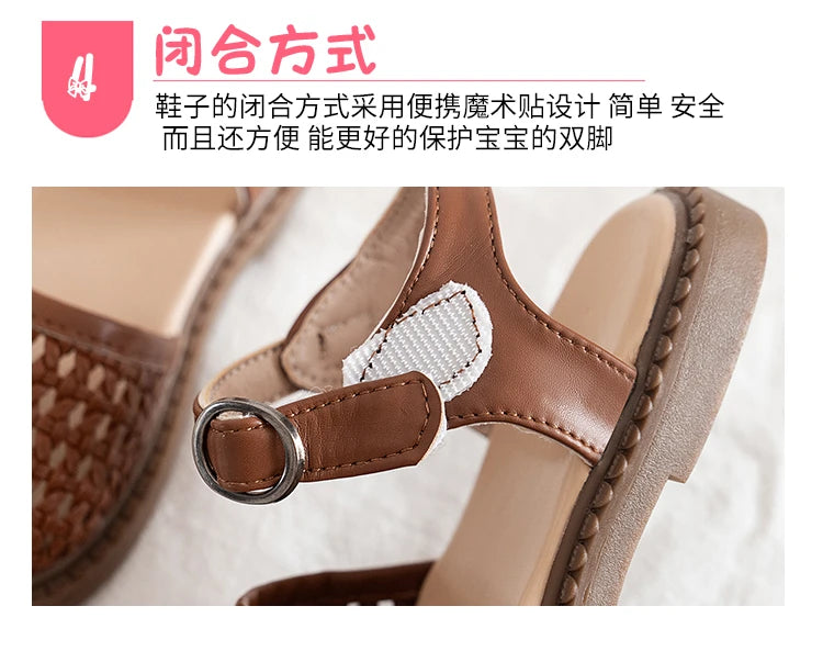 Unishuni Girl Half Sandal Princess Hollow-Out Shoes Kids Vintage Casual Flats Child Summer Shoe Toddler Bohemia Style Beach Shoe