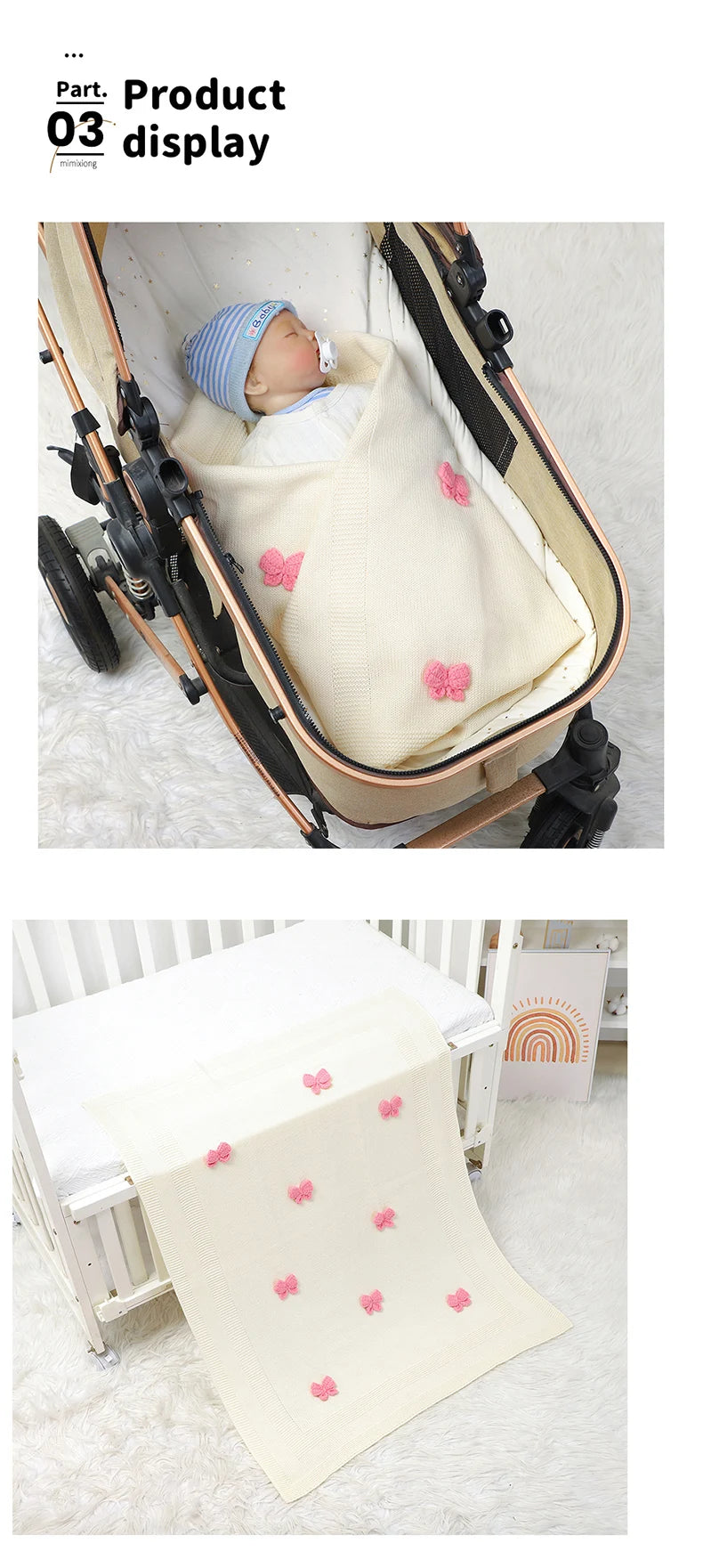 Baby Blankets Knit Newborn Boy Girl Bedding Quilt 90*70CM Infant Stroller Swaddle Wrap Super Soft Fashion Cute 3D Bows Sleepsack