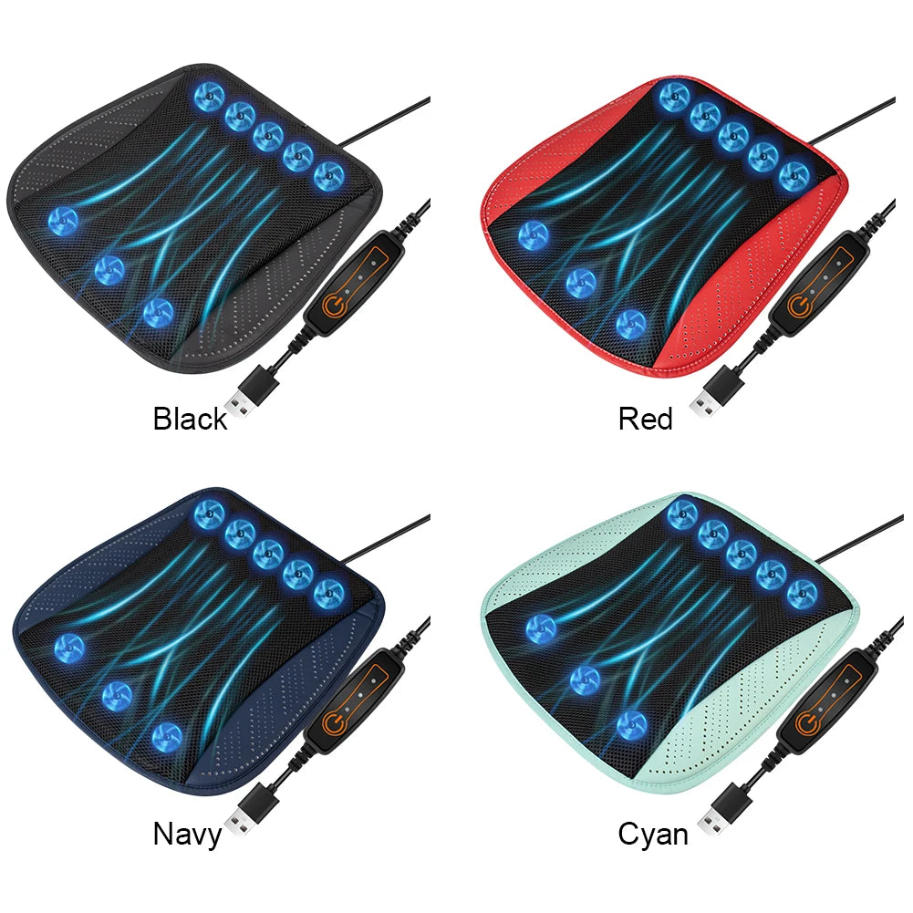Car Cooling Cushion with Fan Universal Ice Silk Seat Cushion Blowing Ventilation Summer Cool Air Seat Cushion Car Interior Acces