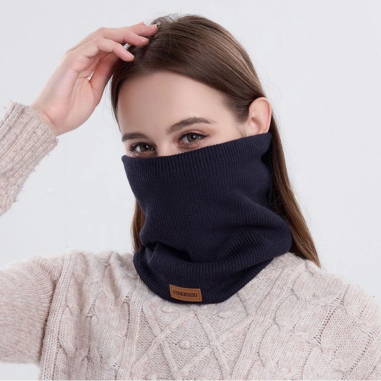 Thick Knitted Neck Scarf For Women Fashion Versatile Neck Scarf Winter Warm Turtleneck Warmer Cashmere Hot Handkerchief Ski Mask