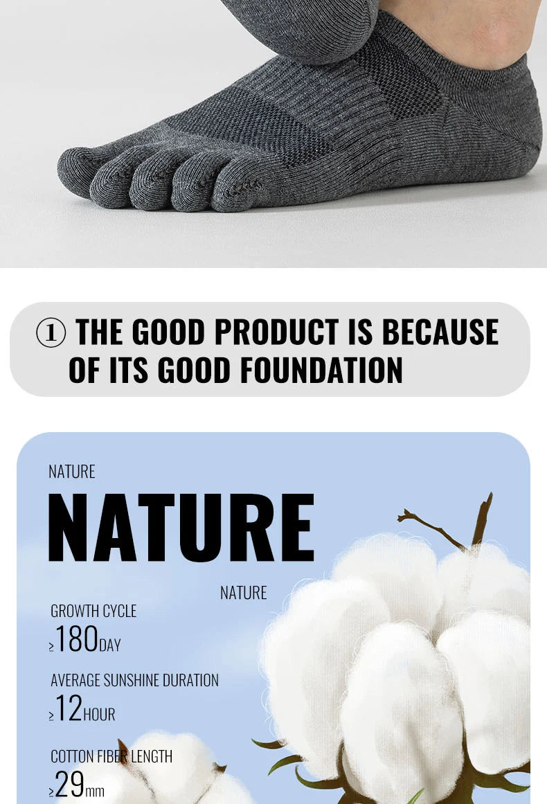 MiiOW Pure Cotton Five Finger Short Socks Men Sweat Absorbent Antibacterial Breathable Mesh Boat Socks Running Sports Toe Sock