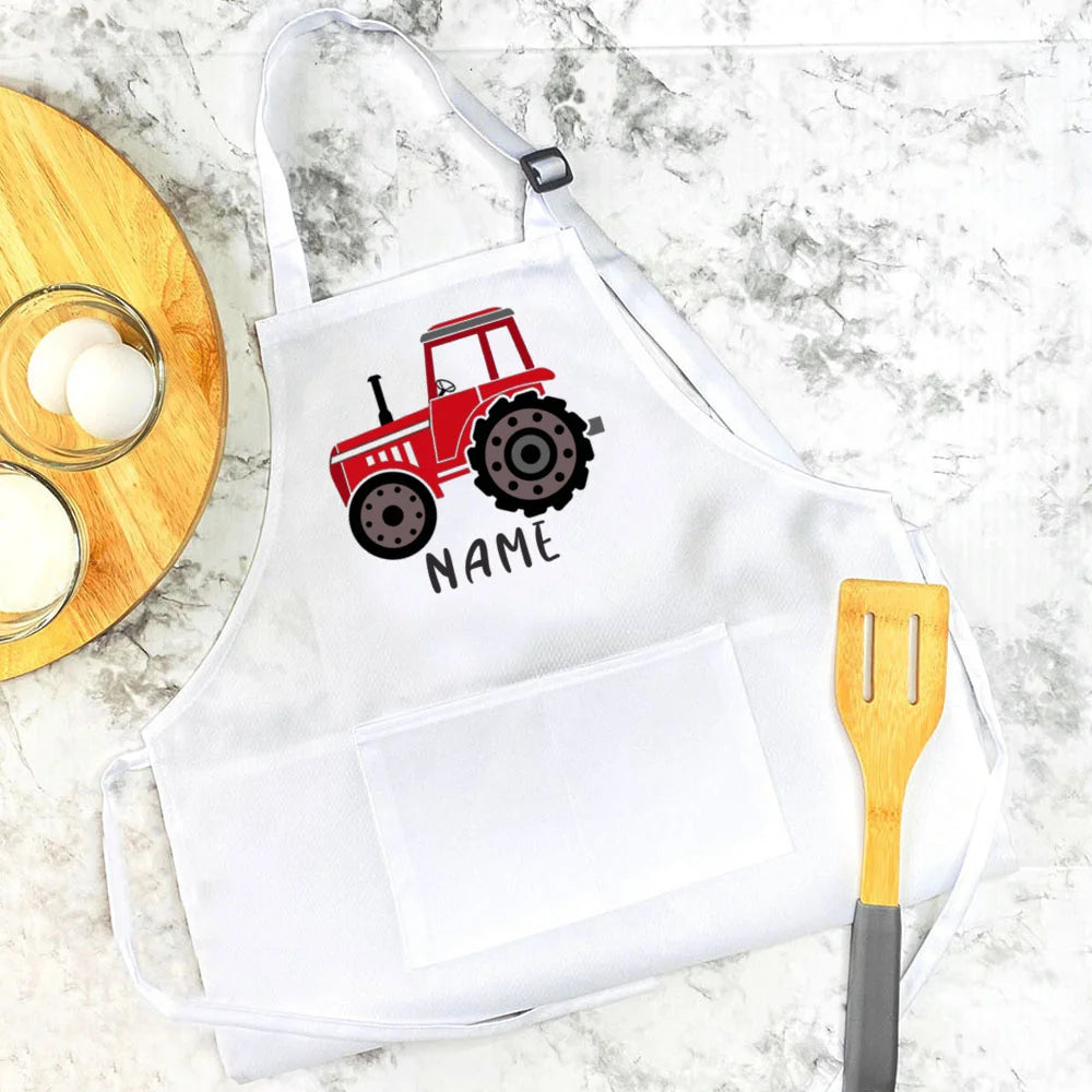 Personalised Apron Child's Fire Truck Name Apron Christmas Birthday Gift Baking Apron Toddler Apron Custom Kids Cooking Apron