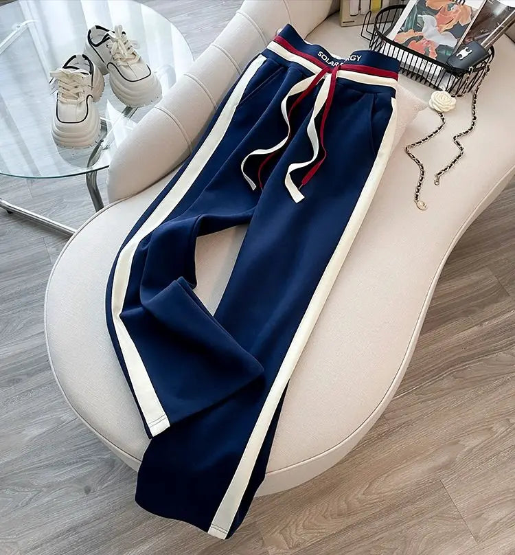 Blue Casual Sports Suit Women's Autumn and Winter Stylish Slimming Cardigan Sweatshirt Straight Leg Pants Two-piece Setpant Sets