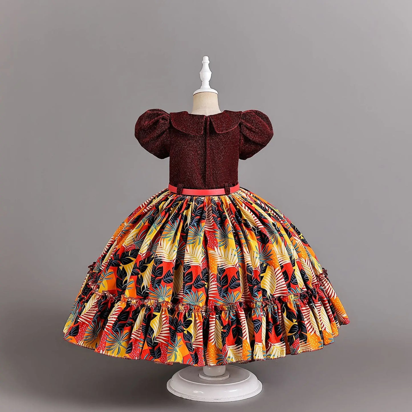 Girl Print Dress for Performance Children Dresses for Girls Kids' Clothes with Sashes Ceremony 3 to 12 Years