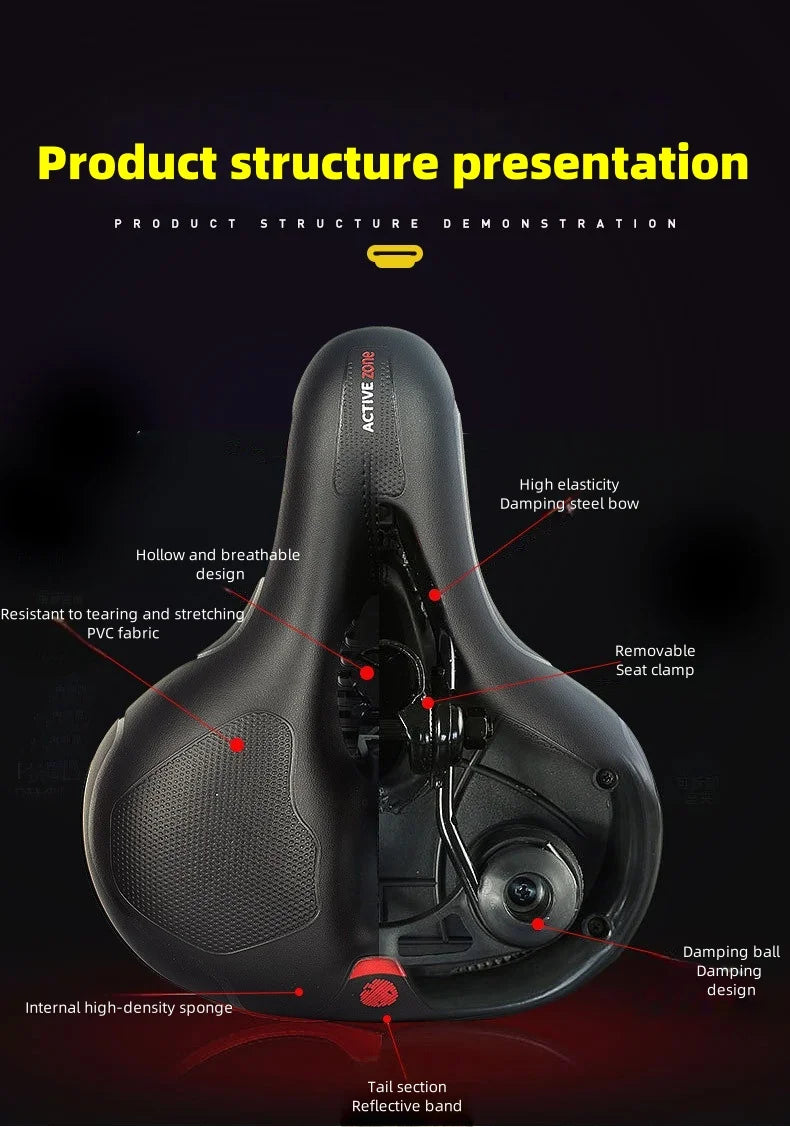Men's Comfortable Breathable Bicycle Saddle MTB Road Bike Crash Absorbing Wide Seat Cushion Light and Comfortable Safety