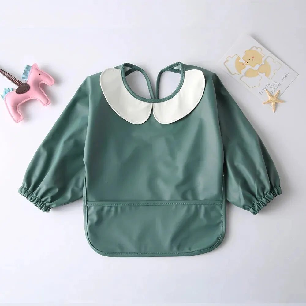Baby Girls Apron Bibs Toddler Long Sleeve Scarf Waterproof Art Smock Feeding Bib Infant Boys Girls Kids Burp Cloth Bandana