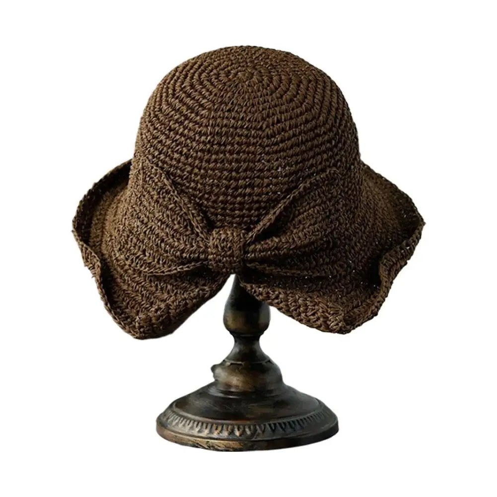 Women's Foldable Straw Sun Hat with Bow Wide Brim Beach Hat for Summer Lightweight Breathable Day Style Sun Protection