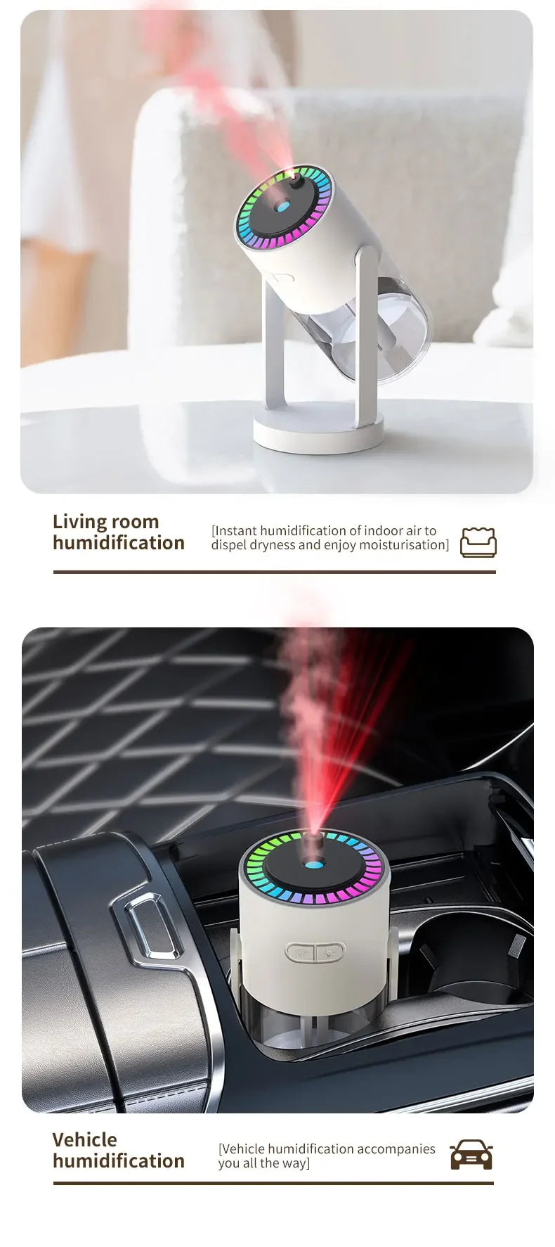 Car Air Humidifier with Starry Sky Lights Mini Aromatherapy Essential Oil Ultrasonic Diffuser Color Night Light Humidifier