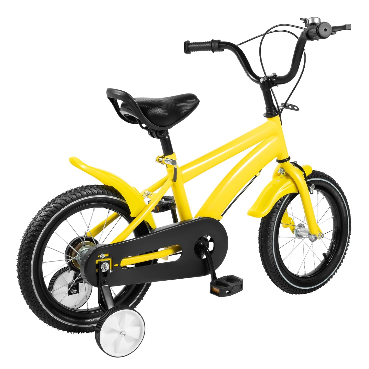 14 Inch Kids Bike Adjustable Seat Dual Brakes Children's Bicycle Load 50kg w/Training Wheels for Ages 2-4, Yellow/Blue/Red/White
