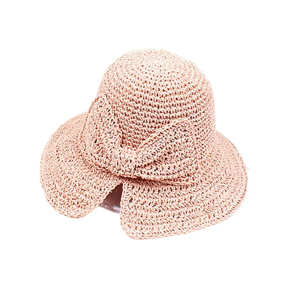 Women's Foldable Straw Sun Hat with Bow Wide Brim Beach Hat for Summer Lightweight Breathable Day Style Sun Protection